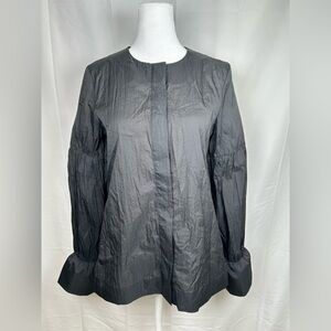 COS Black Crinkled Gathered Long Puff Sleeve Blouse Size 8 / Medium